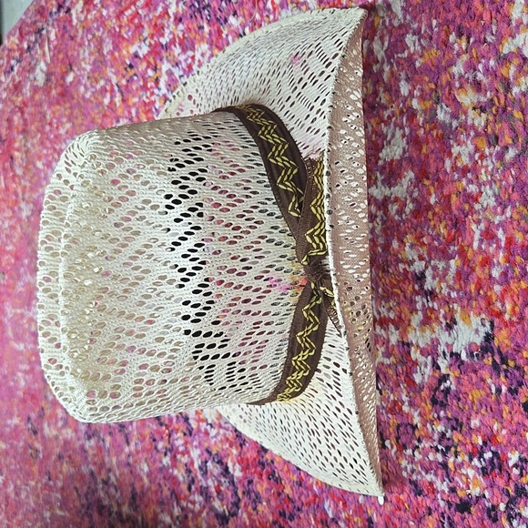 Vintage Lace Cowboy Hat Mexico Souvenir Feather Band Bohemian Cowgirl Western - Picture 13 of 16